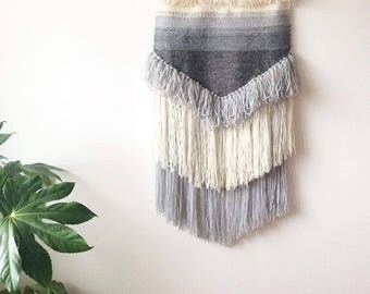 Large Woven Wall Hanging - Breaking Waves - Grey Wall Hanging Wall Art Boho Wall Hanging Wall Tapestry Modern Wall Decor Yarn Hanging