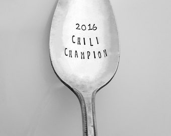 Chili Champion Spoon, Hand Stamped Spoon, Custom Spoon, Cook off, Chili Competition, Vintage, Silverplate, Chili Winner, Cook, Chef, Prize