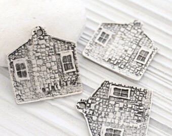 Sweet home pendant, large silver pendant, home sweet home, antique silver findings, hammered pendant, keychain, zipper charm, house pendant