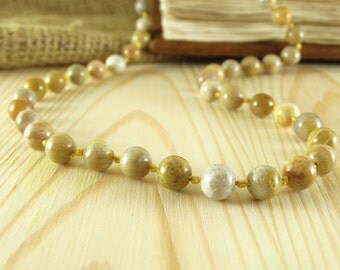 Gifts for grandma fossil coral necklace beige necklace healing jewellery stone necklace protection necklace balance necklace bead necklace