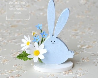 Cute Bunny Animal lover gift Summer flower Rabbit lover gift Bunny miniature animal Woodland animal figurines art nursery decor gift for her