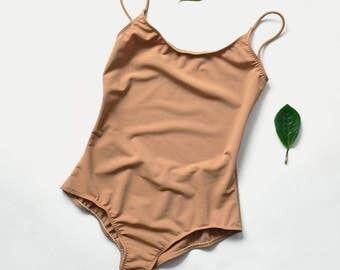 Open back one piece swimsuit / Beige swimsuit / flesh color / Womens swimwear