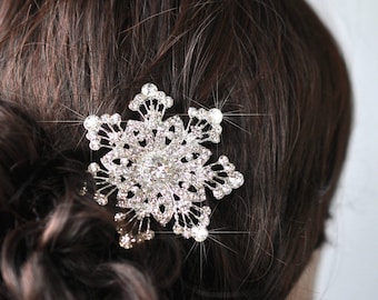 Handmade Vintage Inspired Crystal Rhinestone Snowflake Hair Clip, Bridal, Wedding (Sparkle-2086)