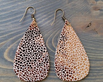 Gold Speckle Leather Earrings - Gold Teardrop Earrings - Metallic Leather Earrings - Metallic Leather - Lovespangle