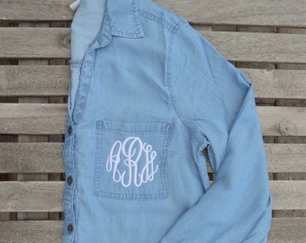 monogrammed chambray shirt