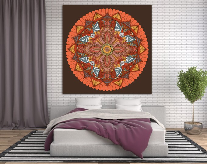 Abstract mandala art print bohemian decor for living room on canvas set, floral mandala wall decor spiritual art print, mandala wall art