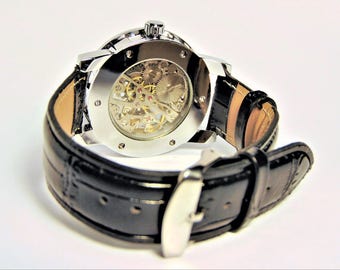 Mechanical watch for men, mens steampunk watch, skeleton watch, automatic movement watch, best man gift, groom gift, boyfriend gift