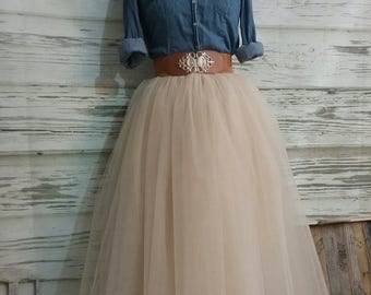 Free Shipping to USA Custom Made Champagne Tulle Skirt- Adult Floor Length Champagne Tulle Skirt -for bridesmaid, photo prop