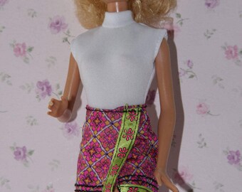 Vintage Barbie Mattel doll Outfit. White leotard and Muti Coloured Wrap around Skirt.Barbie Doll Clothes
