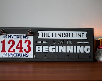Inspirational Gift - Running Medal Display and Race Bib Hanger - The Finish Line Is Just The Beginning