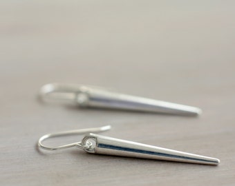 Long silver spike earrings | Sterling silver punk earrings | Industrial grunge earrings | Lightweight dangly goth earrings | Hypoallergenic