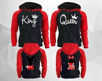 King Queen Hoodies King Queen Raglan Hoodies Extended Hands pärchen pullover Mickey Minnie Couple Hoodies, Couple Sweater Black Red