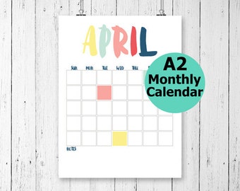 Large Wall Calendar, Monthly Wall Calendar, Printable Wall Calendar, Printable Calendar, Undated Calendar, Modern Calendar, Calendar A2,