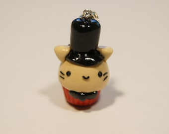 Top Hat Cat Cupcake Charm Keyring