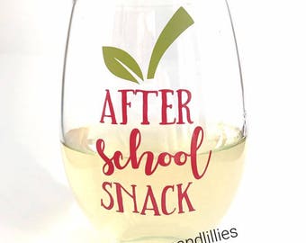red after school snack wine glass for teachers teachers appreciation day gift last day of school gift for teachers back to school gift
