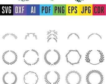 Hand Drawn Floral Wreath SVG- Laurel Elements Download- Wreath SVG, dxf, eps, png image- Cameo or Cricut-Hand drawn wreath & laurel svg file