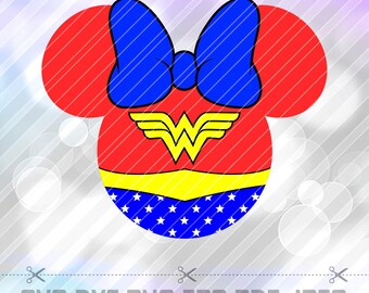 Wonder Woman Minnie Mouse SVG DXF Layered Vector Cut Files Cricut Designs Silhouette Cameo Party Decorations Vinyl Tshirt Decal Scrapbooring