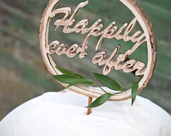 Wedding cake topper, rustic wedding cake topper,Happily ever after cake topper, kuchen deckel, cupcake topper, Hochzeit Tischdekoration