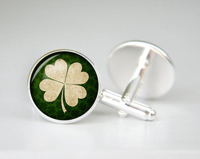 Four Leaf Clover cufflinks, Lucky Clover cufflinks, St. Patrick's Day Green Shamrock cufflinks, Irish cufflinks, Green cufflinks