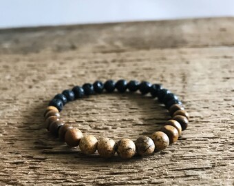 Picture Jasper stone 6mm beaded bracelet / essential oil bracelet lava bead bracelet / wood bead / natural stone bracelet/ diffuser bracelet