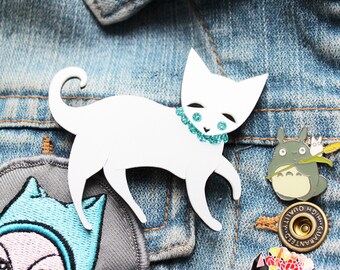 Cat brooch- Pearlescent acrylic laser cut illustration - cats cat lady jewellery jewelry brooch pin badge