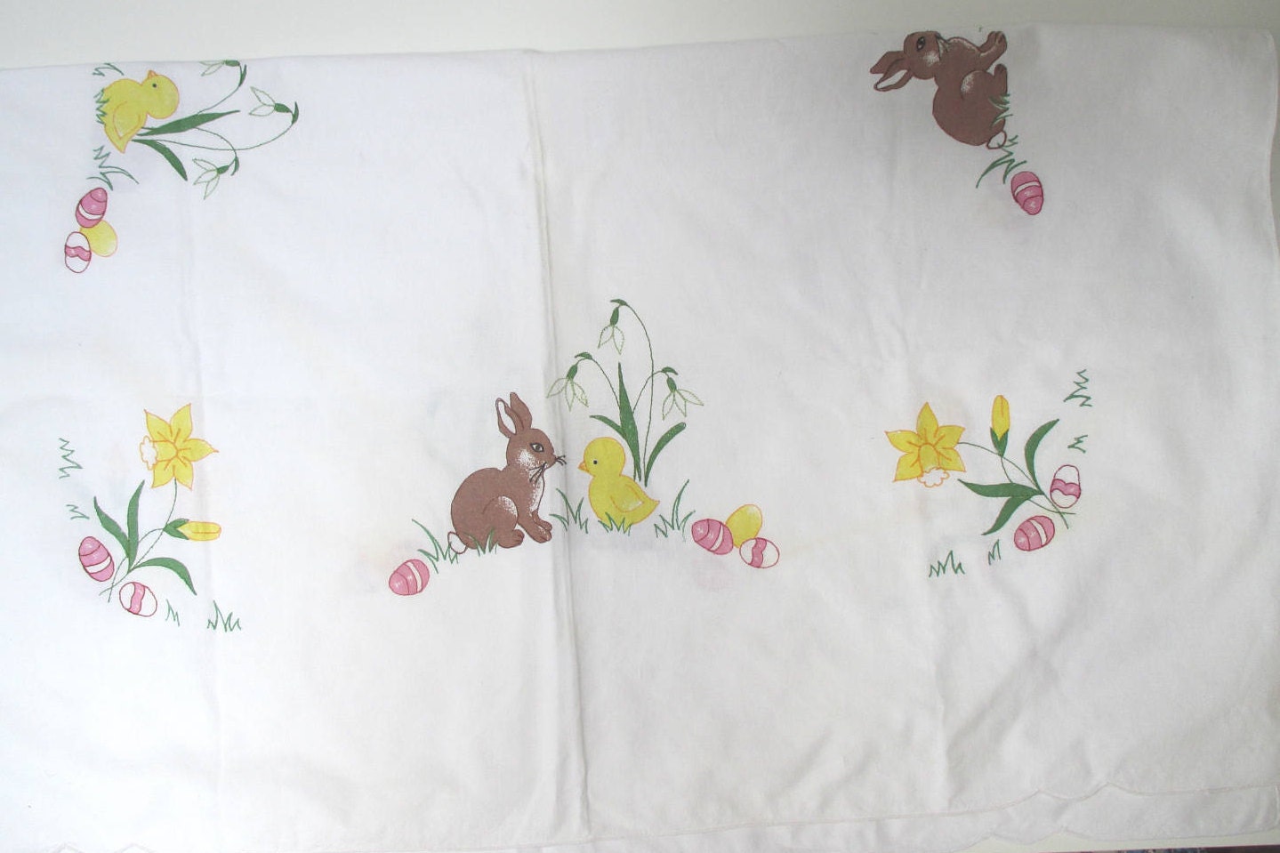 SALE Easter Tablecloth Easter Bunny Embroidered Tablecloth