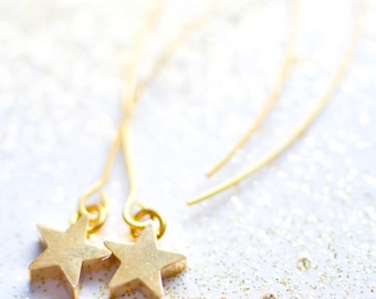 Tiny Gold Star Dangle Earrings, Little Star Earrings, Dangle Star Earrings, Gift For her, Gold star earrings