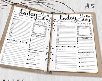 Printable Daily Planner Inserts, A5 Daily Planner, Printable A5 Organizer Notebook Daily planner inserts, PDF file