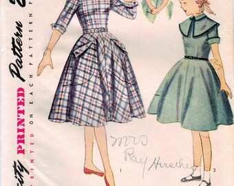 1950s Simplicity 3665 Vintage Sewing Pattern Girl's Party Dress, One Piece Dress, Fitted Dress Size 10