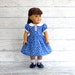 18 inch Doll Dress, 1950s Era Dress with Collar, Blue Doll Dress with Pink Hearts
