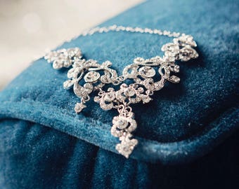 Statement Bridal Necklace, Chandelier Wedding Necklace, Old Hollywood Wedding Jewelry, Vintage Style Victorian Bridal Jewelry, YOHANNA