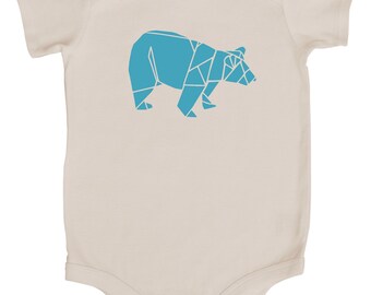 Origami Bear Baby Bodysuit (Natural and Ocean Blue)