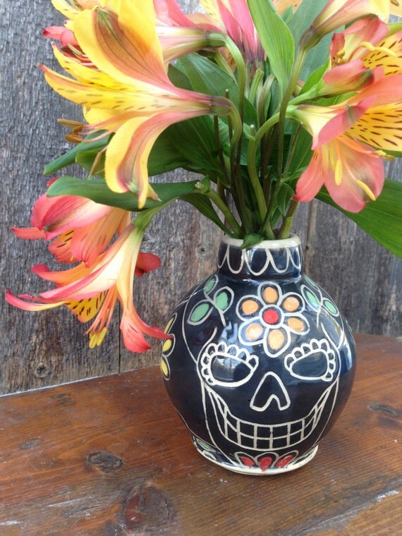 Colorful Sugar Skull Vase / Day of the Dead / Dia de los