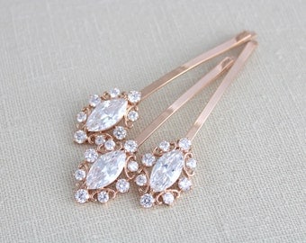 Rose Gold hair pins, Bridal hair pins, Bridal hair comb, Rose gold pins, Crystal hair pins, Swarovski headpiece, Bobby pins, CZ hair pins