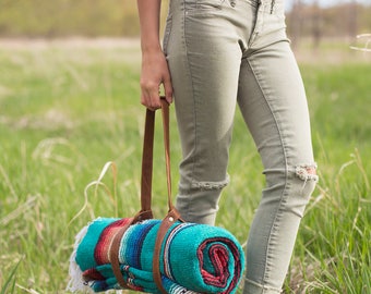 Leather - Blanket Strap - Blanket Carrier - Outdoor Gifts - Hiking Gift - Mexican Blanket - Picnic Blanket - Blanket Holder- Yoga Mat Strap
