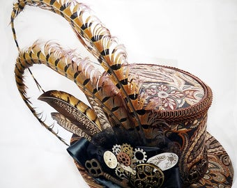 Steampunk Hat, Mini Top Hat, Burning Man Hat, Steampunk Wedding, Victorian Wedding, Derby Hat, Ascot Hat, Brown Mini Top Hat, Top Hat