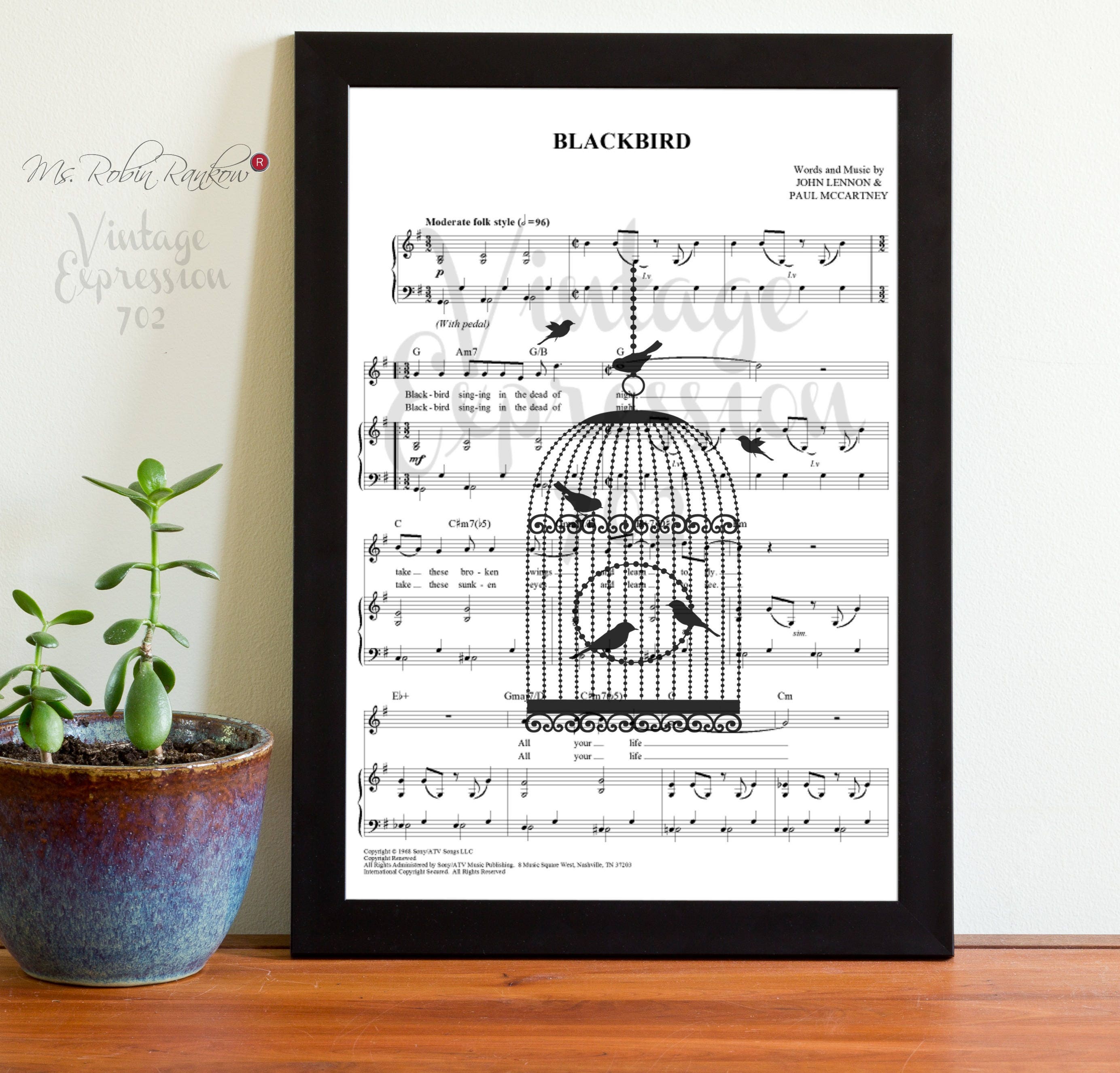 The Beatles Blackbird On Song Music Sheet Print