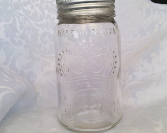 Vintage CROWN jar with Corona Glass Lid - 30 Oz