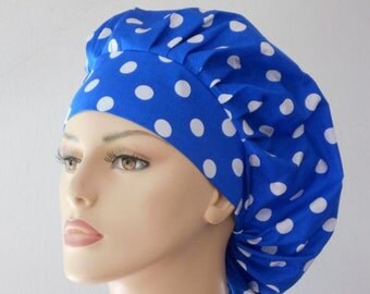 Scrub Hats Bouffant Surgical Scrub Hat - Blue with White Polka Dot Medical Scrub Hat