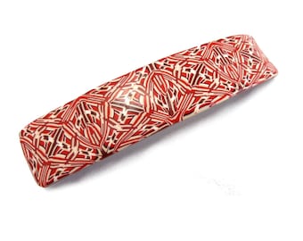 Red Hair barrette, artisan polymer clay hair barrette, French Hair clip, handmade millefiori kaleidoscope cane, Decor in red, garnet, beige