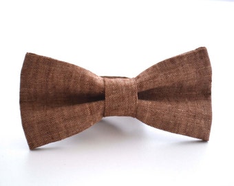 Mens Bowtie in Brown Linen, Groomsmen Bow Tie, Groom Bow Tie, Wedding Bow Tie, Rustic Wedding, Adjustable Bow Tie