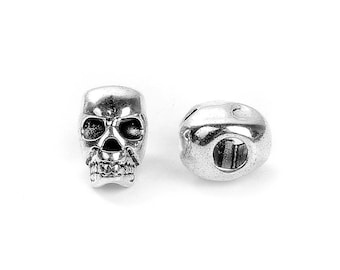 30 Silver Metal SKULL Beads, Large Hole, drilled top to bottom, great for leather cord, 12mm, bme0412b