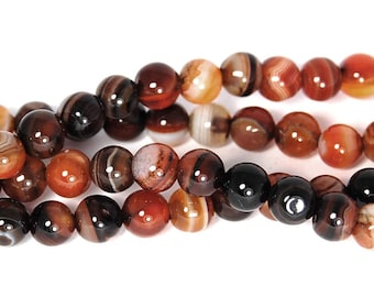 Amber Brown Striped Agate 6mm Round -15 inch strand