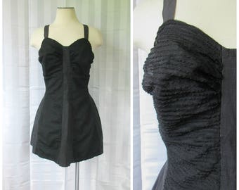 Vintage 1940s Bathing Suit by Sea Molds by Flexees Black Swimwear Large L XL Volup 42 44 Bust Plus