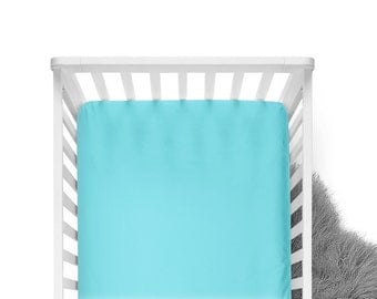 Fitted Crib Sheet - Aqua - Solid Crib Sheet - Flat Crib Sheet - Crib Sheet - Toddler Sheet - Baby Sheet -Solid Aqua Fitted Sheet-Bedding