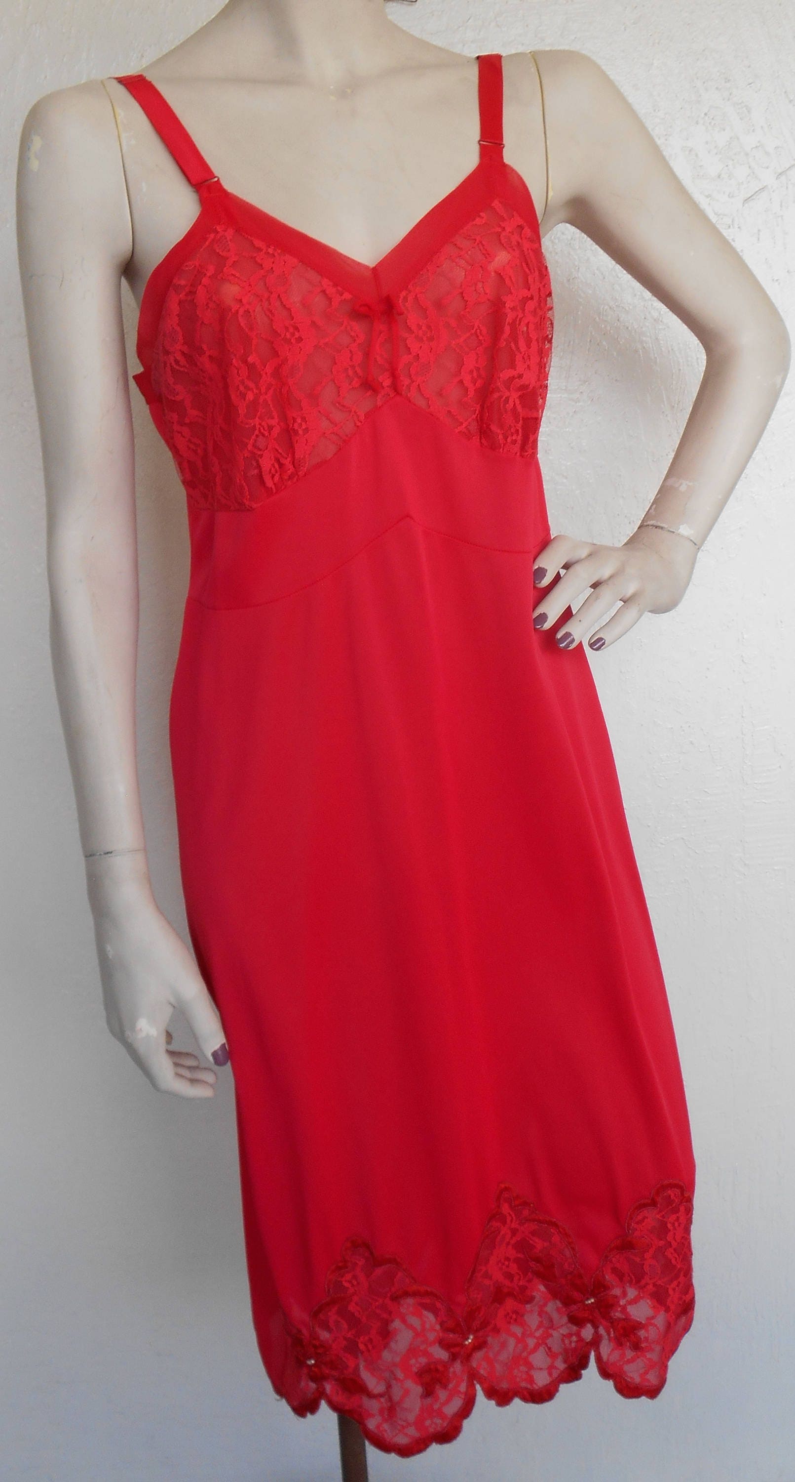 Vintage Full Slip Aristocraft by Superior Size 36 Red Lace and