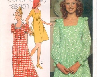 Boho Vintage 1970s Simplicity 5012 Young Contemporary Fashion Tucked Mini, Maxi or Regular Length Dress Sewing Pattern B31.5