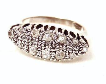 Sale! Victorian Rose Cut Diamond Ring, 18K White Gold Filled, Statement Ring, Antique, Anniversary, Cocktail