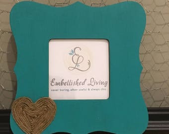 Customizable Rustic Wood Picture Frame with jute heart