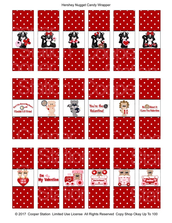 Digital Printable Hershey Nugget Candy Wrappers Valentine